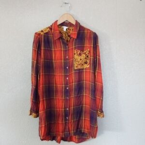 Orange and Purple Plaid Men's Shirt ( Box BS )
